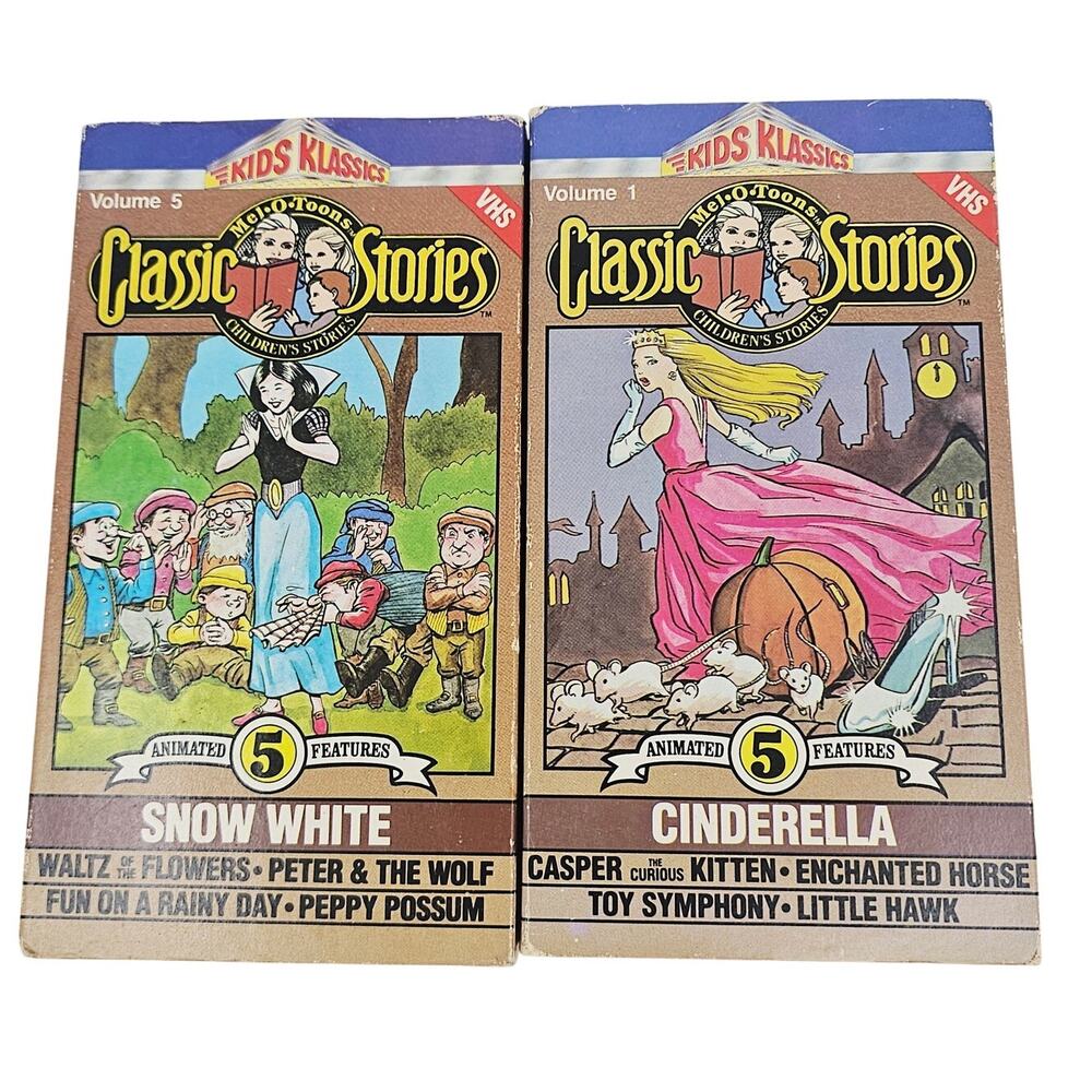Vintage Mel O Toons Kids Klassics VHS Tapes Cinderella Vol. 1 Snow White Vol. 5